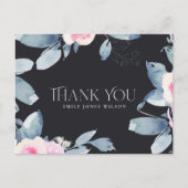 ブラック赤面ブルーフローラ任意の年齢誕生日ありがとう 案内ポストカード (正面)