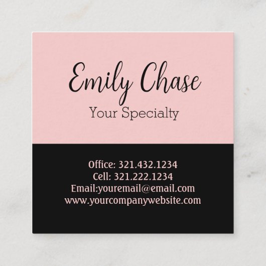 ブラック赤面モダンピンクスクウェア スクエア名刺 (裏面)