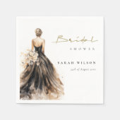 ブラック赤面結婚ウォーターカラーブライダルシャワー スタンダードカクテルナプキン (正面)