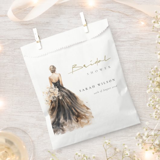 ブラック赤面結婚ウォーターカラーブライダルシャワー フェイバーバッグ (クリップ留めされた状態)