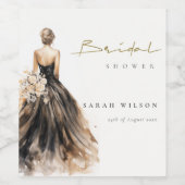 ブラック赤面結婚ウォーターカラーブライダルシャワー ワインラベル (シングルラベル)