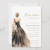 ブラック赤面結婚ウォーターカラーブライダルシャワー 招待状 (正面)