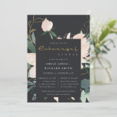 ブラック赤面金ゴールドフローラウォーターカラーリハーサルディナー 招待状 (スタンド正面)