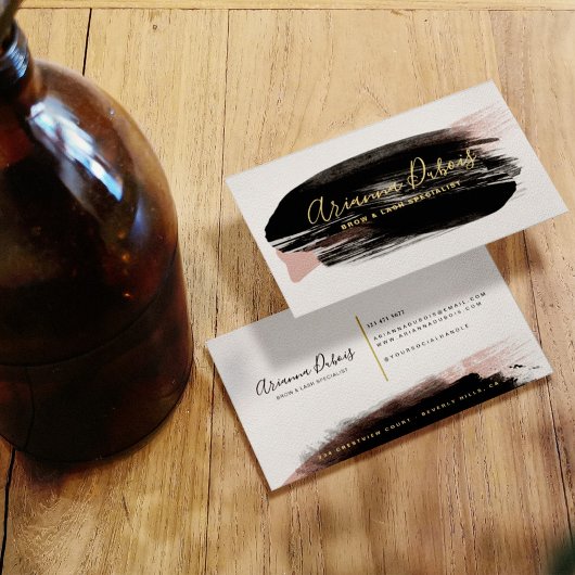 ブラック赤面金ゴールド水彩スプラッシュ書道 名刺