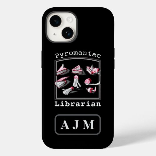 ブラック追加イニシャルPyromaniac Librarianスケッチ Case-Mate iPhoneケース (裏面)