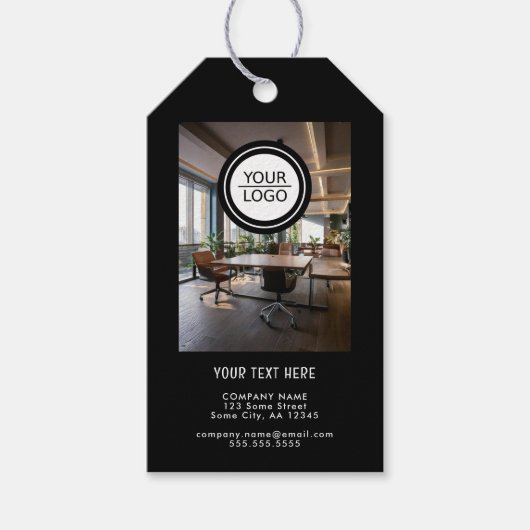 ブラック追加ロゴカスタム文字QRコード会社写真 ギフトタグ (正面)