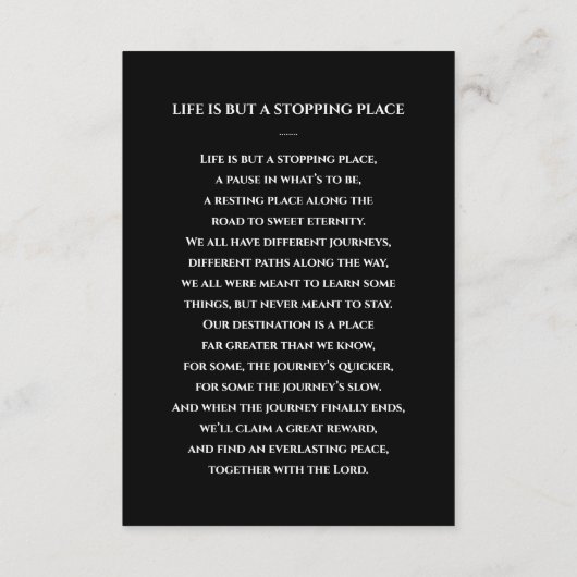 ブラック追悼式祈りの言葉カード付き写真 エンクロージャーカード (裏面)