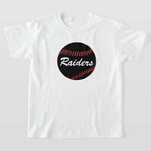 ブラック野球カスタムチームまたは選手名 ボーイズ Tシャツ (レイダウン)
