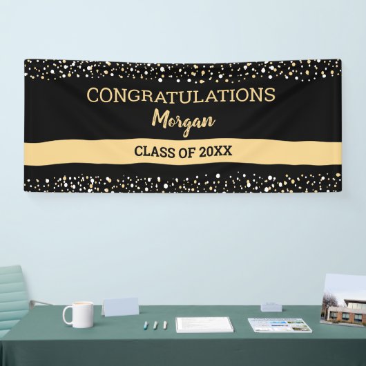 ブラック金ゴールドおめでとうの学名エレガント 横断幕 (トレードショー)