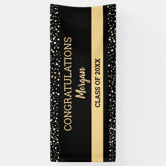 ブラック金ゴールドおめでとうの学名エレガント 横断幕 (縦)