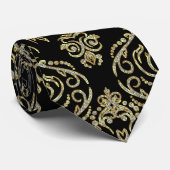 ブラック金ゴールドおよびダイヤモンドヴィンテージフローラマスク ネクタイ (ロール)