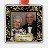 ブラック金ゴールドが50周年記念結婚写真を飾る メタルオーナメント (正面)