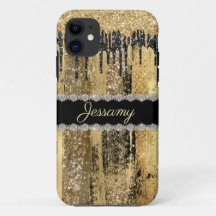 ブラック金ゴールドきらきら光るグリッタードリップダイヤモンド名