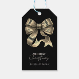 ブラック金ゴールドきらびやかな弓クリスマス ギフトタグ