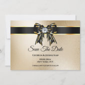 ブラック金ゴールドきらめくDIYフォトエレガントシック セーブザデート (正面)