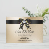 ブラック金ゴールドきらめくDIYフォトエレガントシック セーブザデート (スタンド正面)