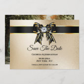 ブラック金ゴールドきらめくDIYフォトエレガントシック セーブザデート (正面/裏面)