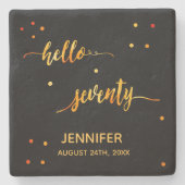 ブラック金ゴールドこんにちは70歳の誕生日 ストーンコースター (正面)