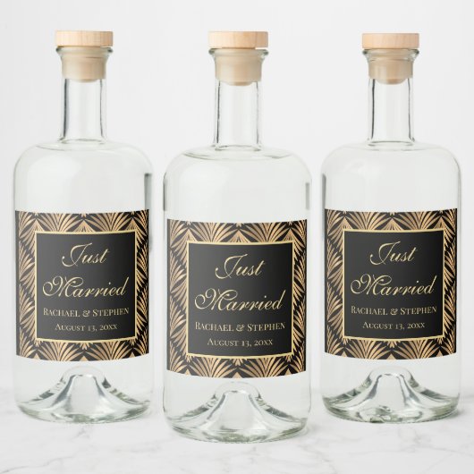 ブラック金ゴールドたった今結婚しましたアールデコ結婚ギャツビー リキュールボトルラベル (ボトル)
