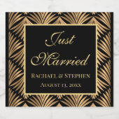 ブラック金ゴールドたった今結婚しましたアールデコ結婚ギャツビー リキュールボトルラベル (シングルラベル)