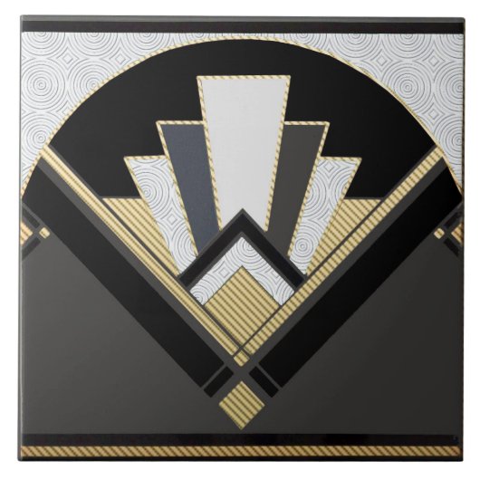 ブラック金ゴールドとグレーパターン(の模様が)あるファンセラミック タイル (正面)