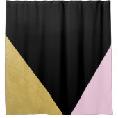 ブラック金ゴールドとピンクカラーブロックグラモダンム三角形 シャワーカーテン (正面)