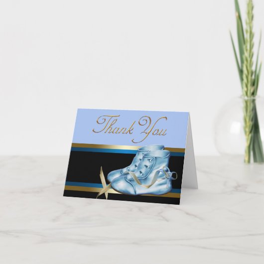 ブラック金ゴールドとブルーベビーシューズありがとう サンキューカード (正面)