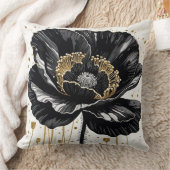 ブラック金ゴールドとホワイトポピー クッション (ブランケット)