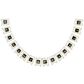 ブラック金ゴールドとホワイト水玉模様のパーソナライズ結婚 バンティングフラッグ (全)