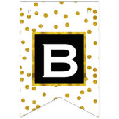 ブラック金ゴールドとホワイト水玉模様のパーソナライズ結婚 バンティングフラッグ (第1の旗)