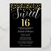 ブラック金ゴールドとホワイト甘い16紙吹雪（写真あり） 箔招待状 (正面)