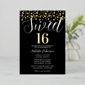 ブラック金ゴールドとホワイト甘い16紙吹雪（写真あり） 箔招待状 (立ち正面)