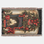 ブラック金ゴールドとレッドヴィンテージ暖炉ガーランド スローブランケット (正面)