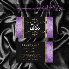 ブラック金ゴールドと紫のグリッター装飾付き追加ロゴ 名刺