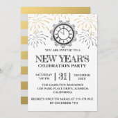 ブラック金ゴールドの新年のお祝いパーティー 招待状 (正面/裏面)