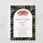 ブラック金ゴールドはっきりしたフローラ開花婚約パーティ 招待状 (正面)