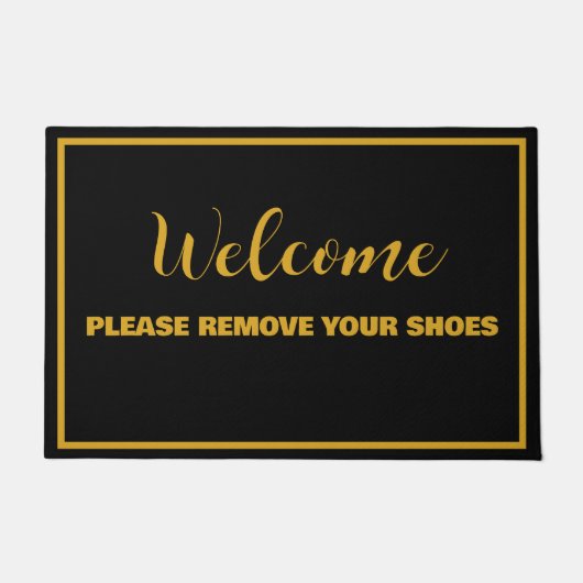 ブラック金ゴールドへようこそ靴を取り除きなさい ドアマット (正面)