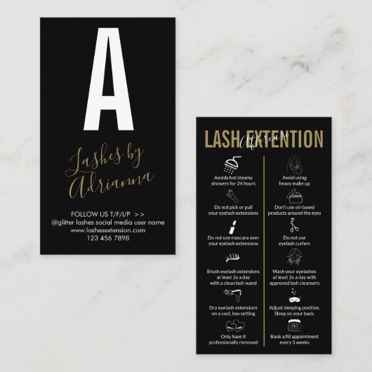 ブラック金ゴールドアイコン化粧ラッシュエクステンションアフターケア 名刺 (正面/裏面)