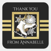 ブラック金ゴールドアイススケートで滑る/姿スケートで滑るの好意 スクエアシール (正面)