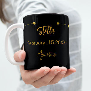 ブラック金ゴールドアクエリアス星座誕生日 コーヒーマグカップ