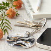 ブラック金ゴールドアクリルキーチェーン キーホルダー (正面右)