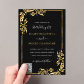 ブラック金ゴールドアクリル結婚式招待状とQRコード アクリル招待状 (インサイチュ (ポータブル))