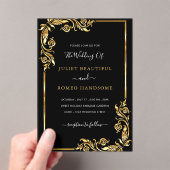 ブラック金ゴールドアクリル結婚式招待状テンプレート アクリル招待状 (インサイチュ (ポータブル))