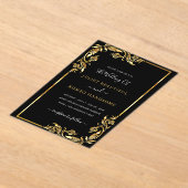 ブラック金ゴールドアクリル結婚式招待状テンプレート アクリル招待状 (レイダウン)