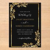 ブラック金ゴールドアクリル結婚式招待状テンプレート アクリル招待状 (正面)