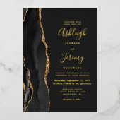 ブラック金ゴールドアゲテモダンダーク結婚ズ 箔招待状 (正面)