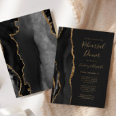 ブラック金ゴールドアゲテ結婚ダークのリハーサルディナー 招待状