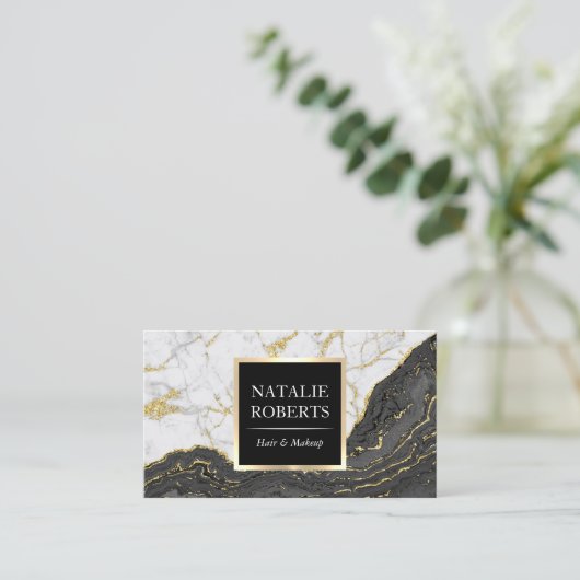 ブラック金ゴールドアゲモダンート大理石ヘアメイクアップアーティスト 名刺 (スタンド正面)
