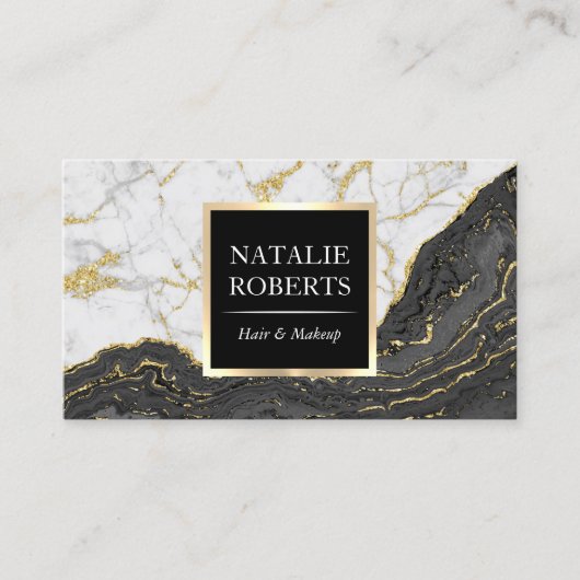 ブラック金ゴールドアゲモダンート大理石ヘアメイクアップアーティスト 名刺 (正面)