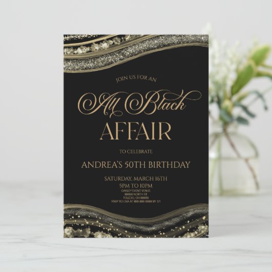 ブラック金ゴールドアゲートオールブラックアジェンティバースデーパーティー 招待状 (スタンド正面)